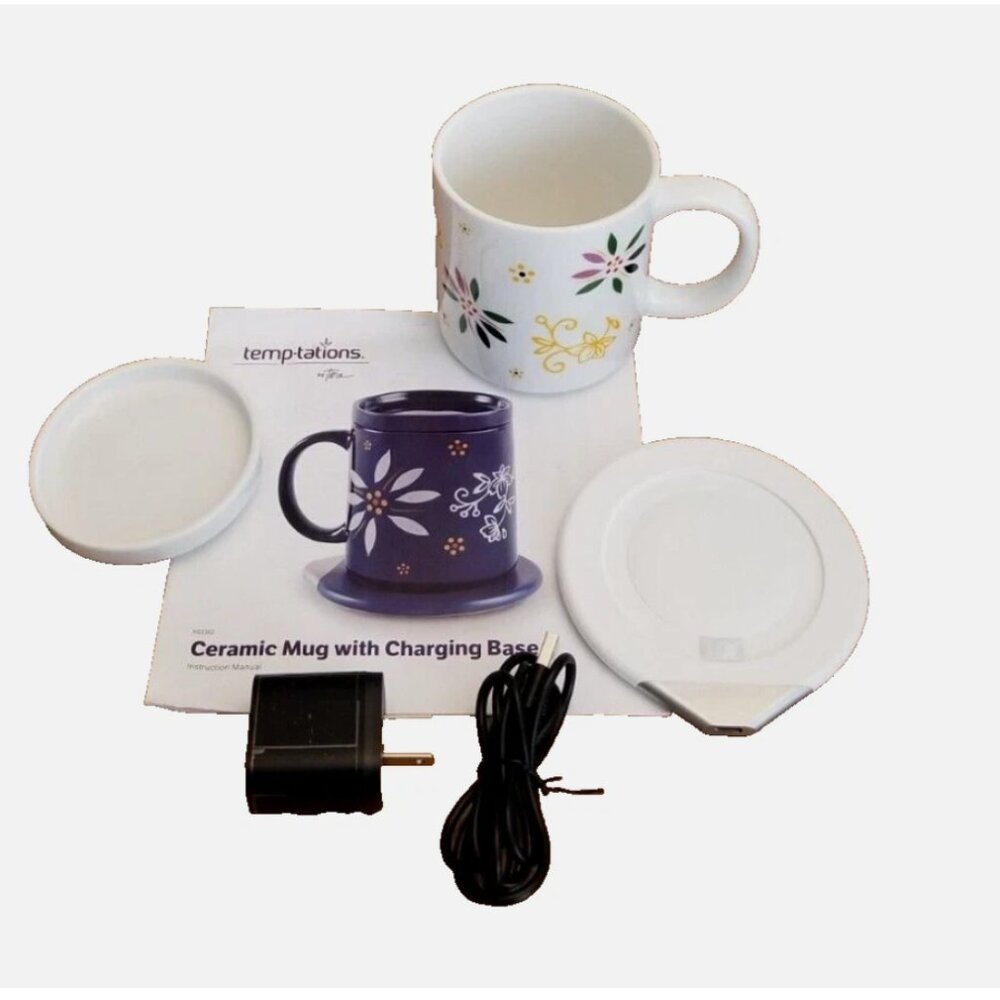 Temp-tations 14 oz. Ceramic Mug with Warming Base - Confetti (White) - NEW